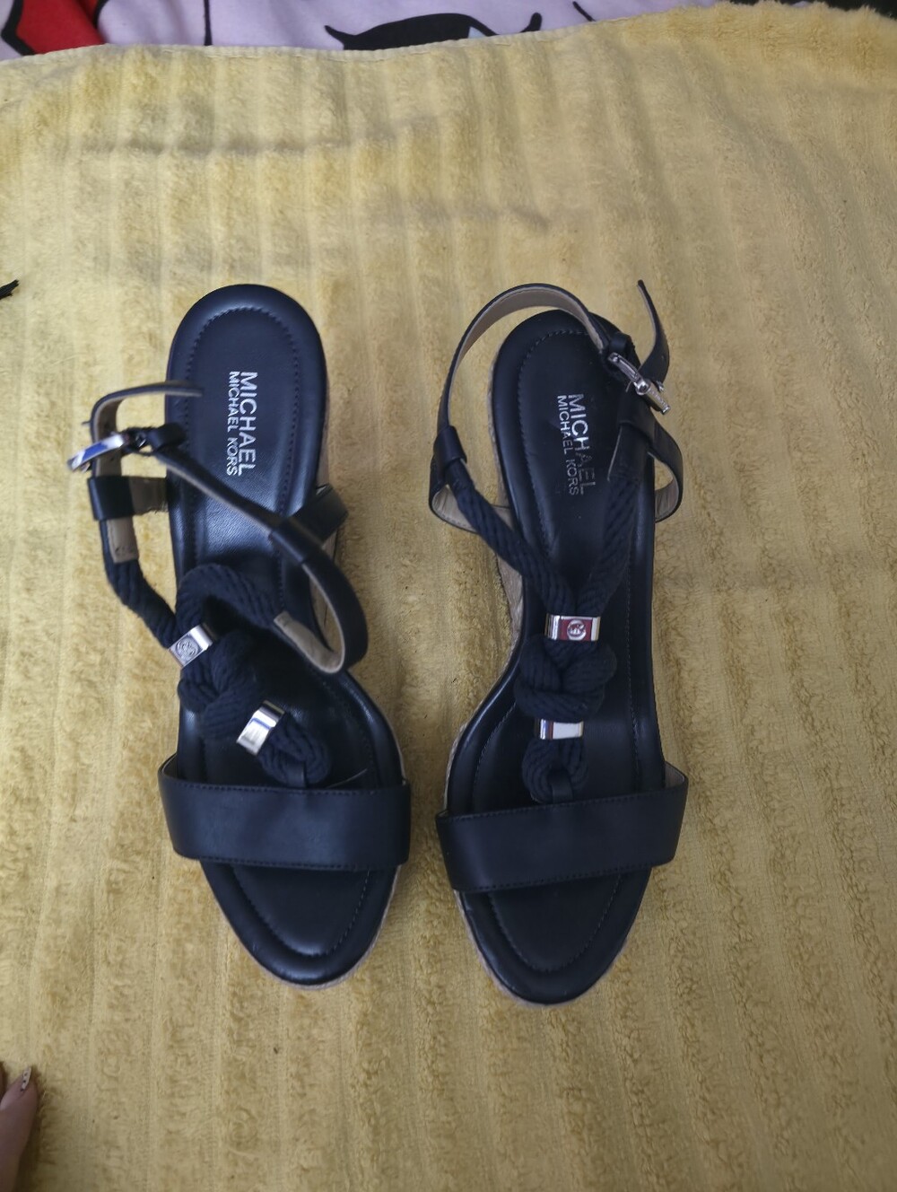 Stylish Black and Tan Wedge Sandals